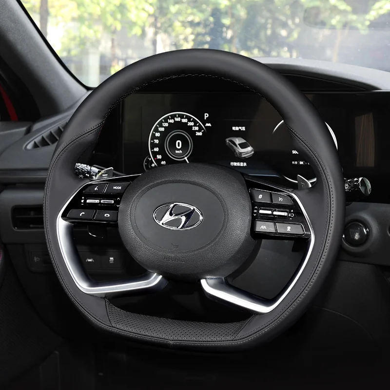 DIY Hand-Stitch Leather Car Steering Wheel Cover for Hyundai Elantra Mistra 10th-Generation Sonata Tucson Interior Accessories