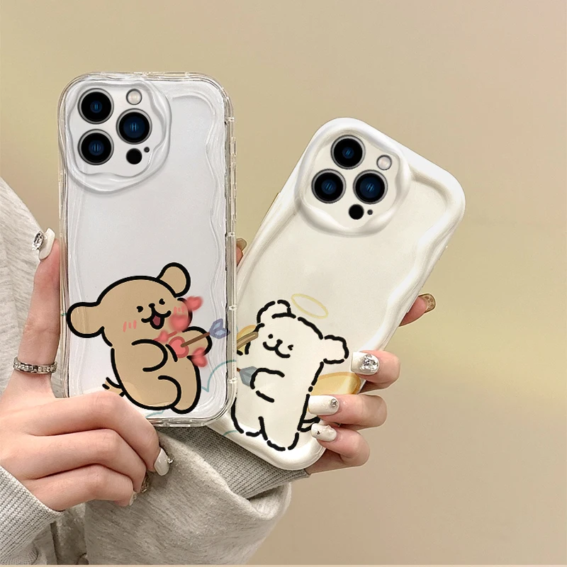 

Korea Cute Line Puppy Couple Phone Case For iPhone 16 Pro Max Case 15 14 13 12 11 8 7 Pro X XR XS Max Dustproof Protective Cover