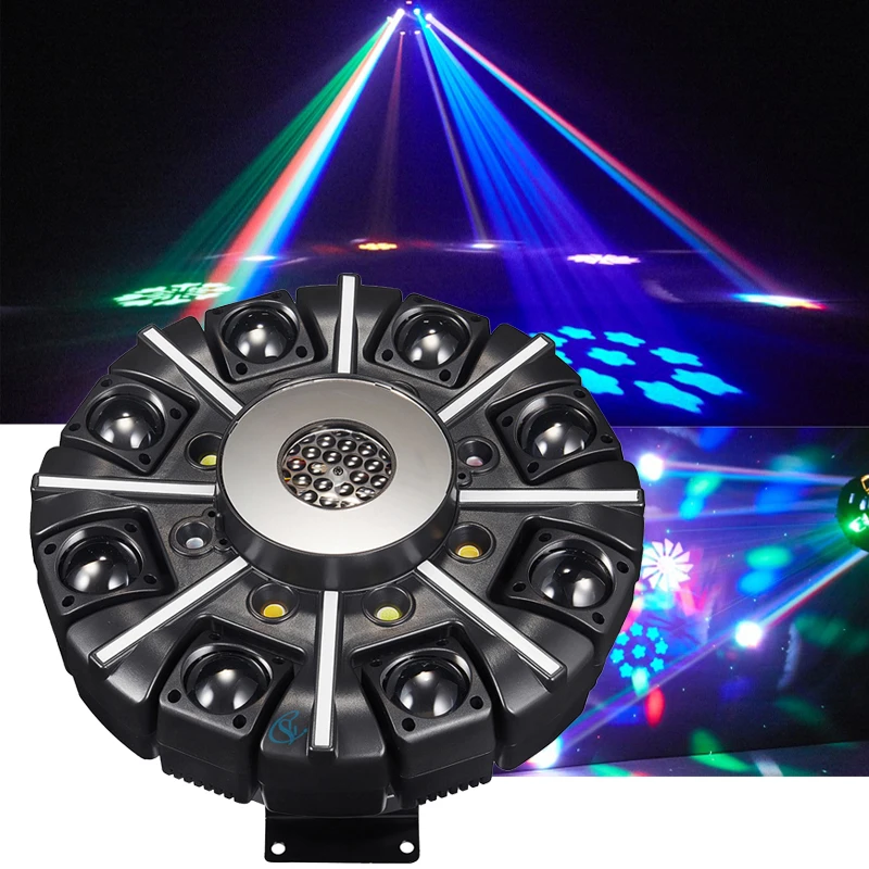 Eight Arms LED Beam Moving Head Lights Stage Laser Strobe Effect Light With Multifunctional Magic Ball DMX Disco DJ Party