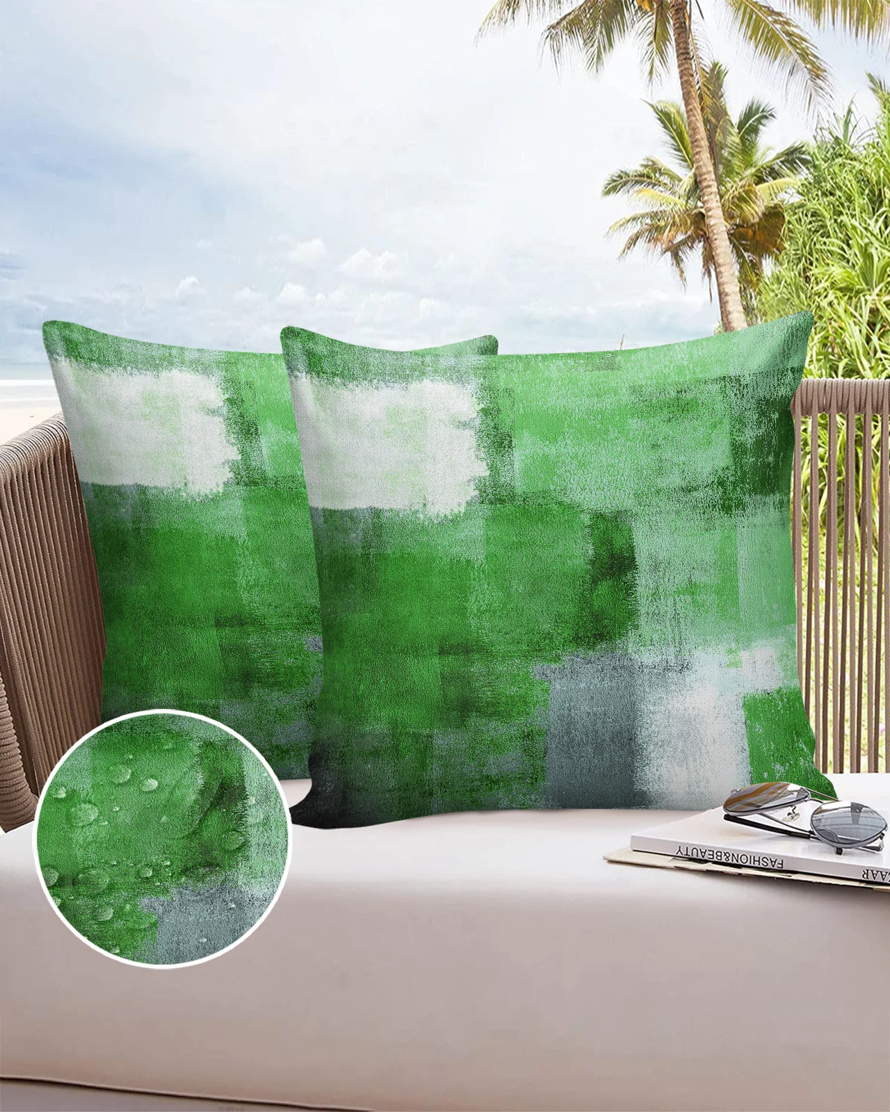 

Oil Painting Abstract Geometric Green 2/4PCS Outdoor Pillowcase Waterproof Pillow Cover Case Garden Cushion Covers Home Decor