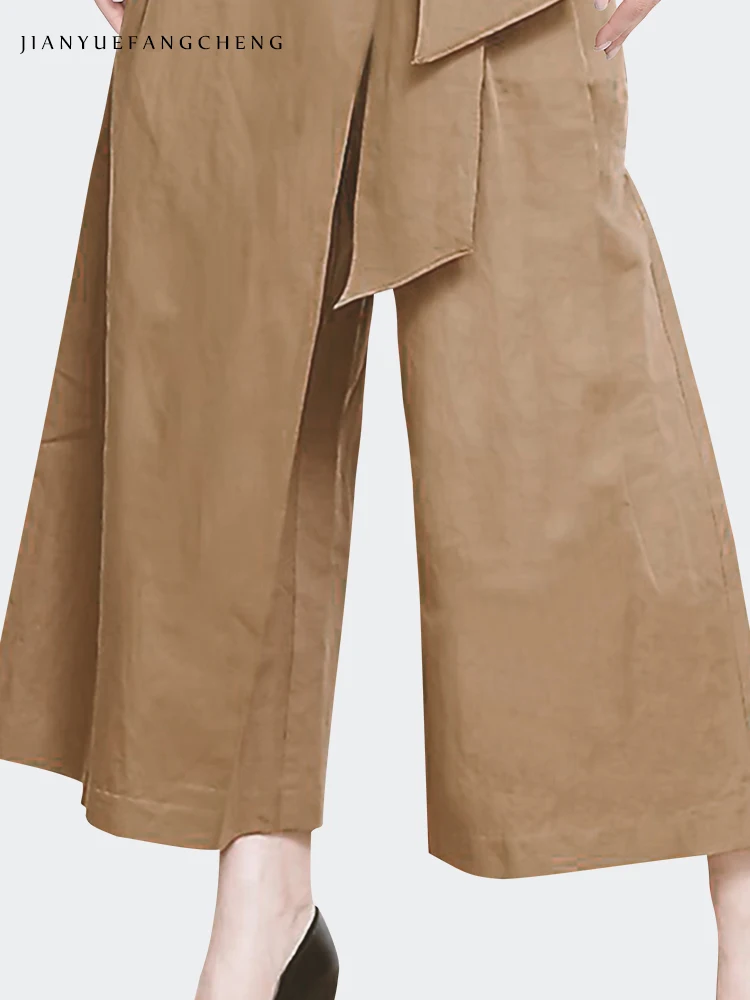 Fashion High Waist Khaki Wide Leg Pants Women' Spring Summer Loose Casual Straight Long Trousers With Bow Cargo pants