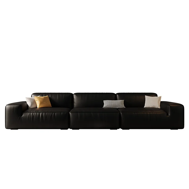 Italian Xiatu leather sofa big black cow living room size apartment full leather first layer cowhide sofa straight row