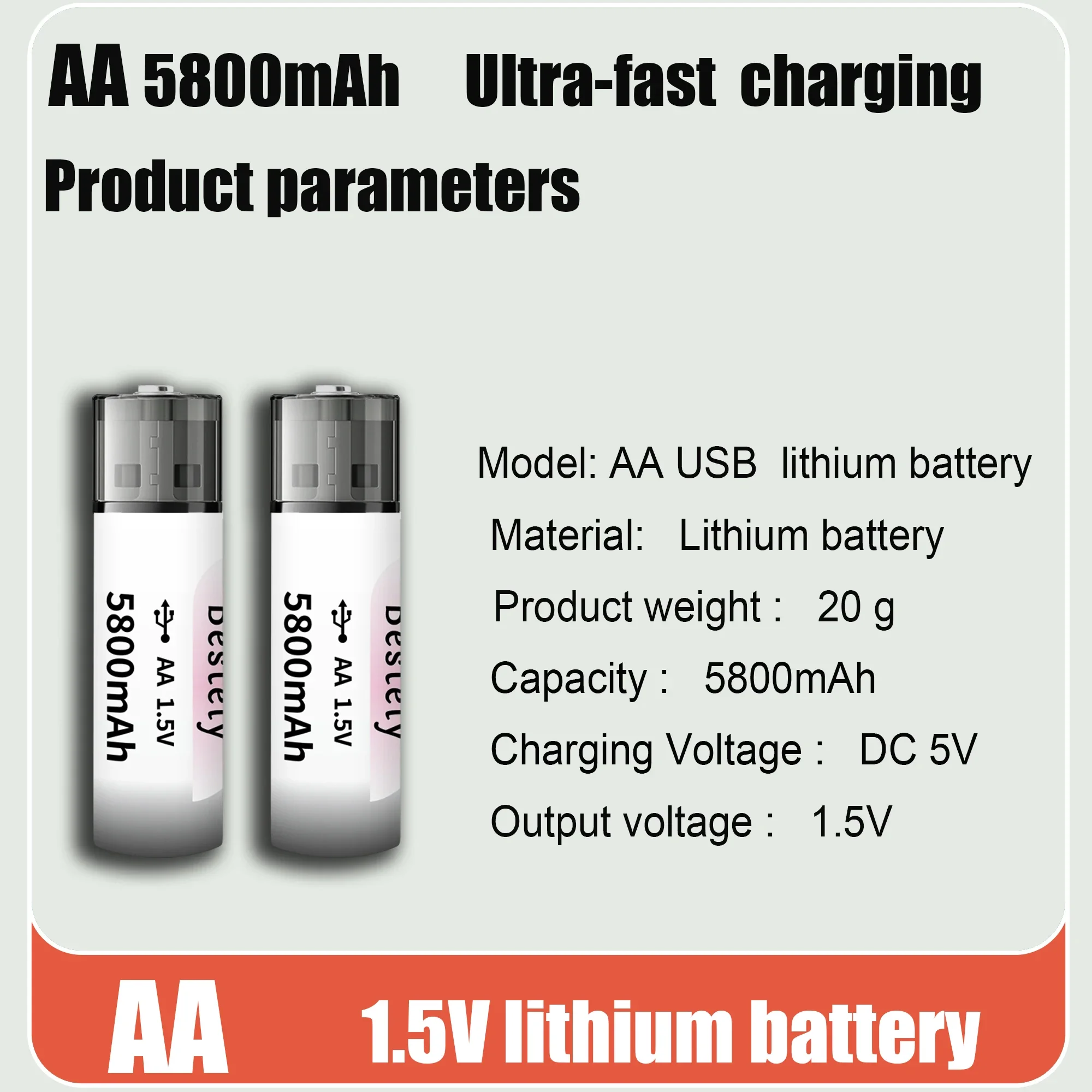 2025 New AA USB charg 1.5V  Rechargeable Lithium  Battery, High capacity 5800mAh Fast charging controller for mice