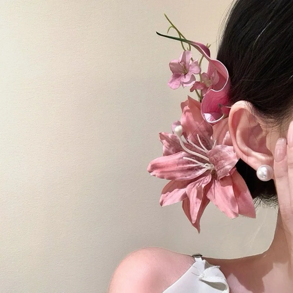 

Fashionable Vacation Style Pink Flower Hair Clip Women's High-end Atmosphere Back of The Head Clip Hair Accessory