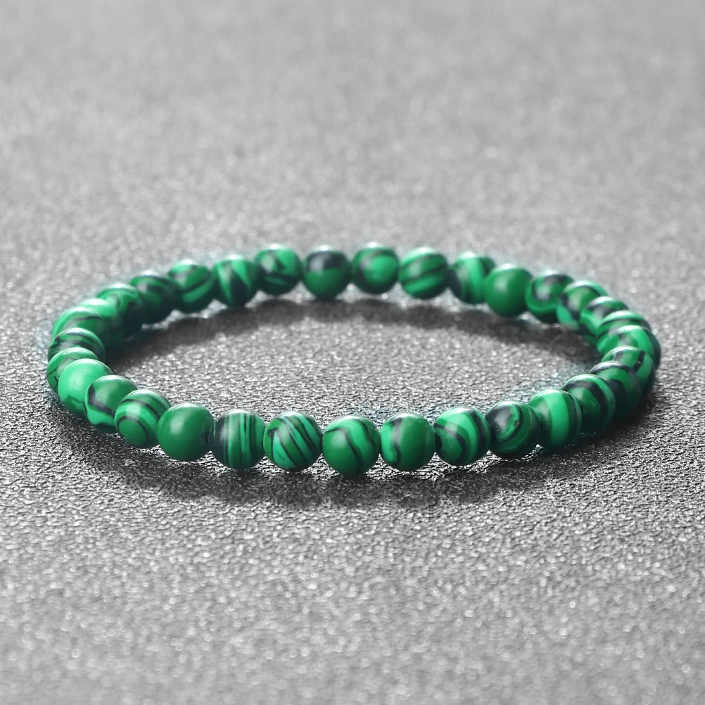 Bohemian Natural Malachite Bracelets 6mm Natural Stone Women Bracelets Men Elastic Rope Strand Bracelet Friendship Jewelry Gifts