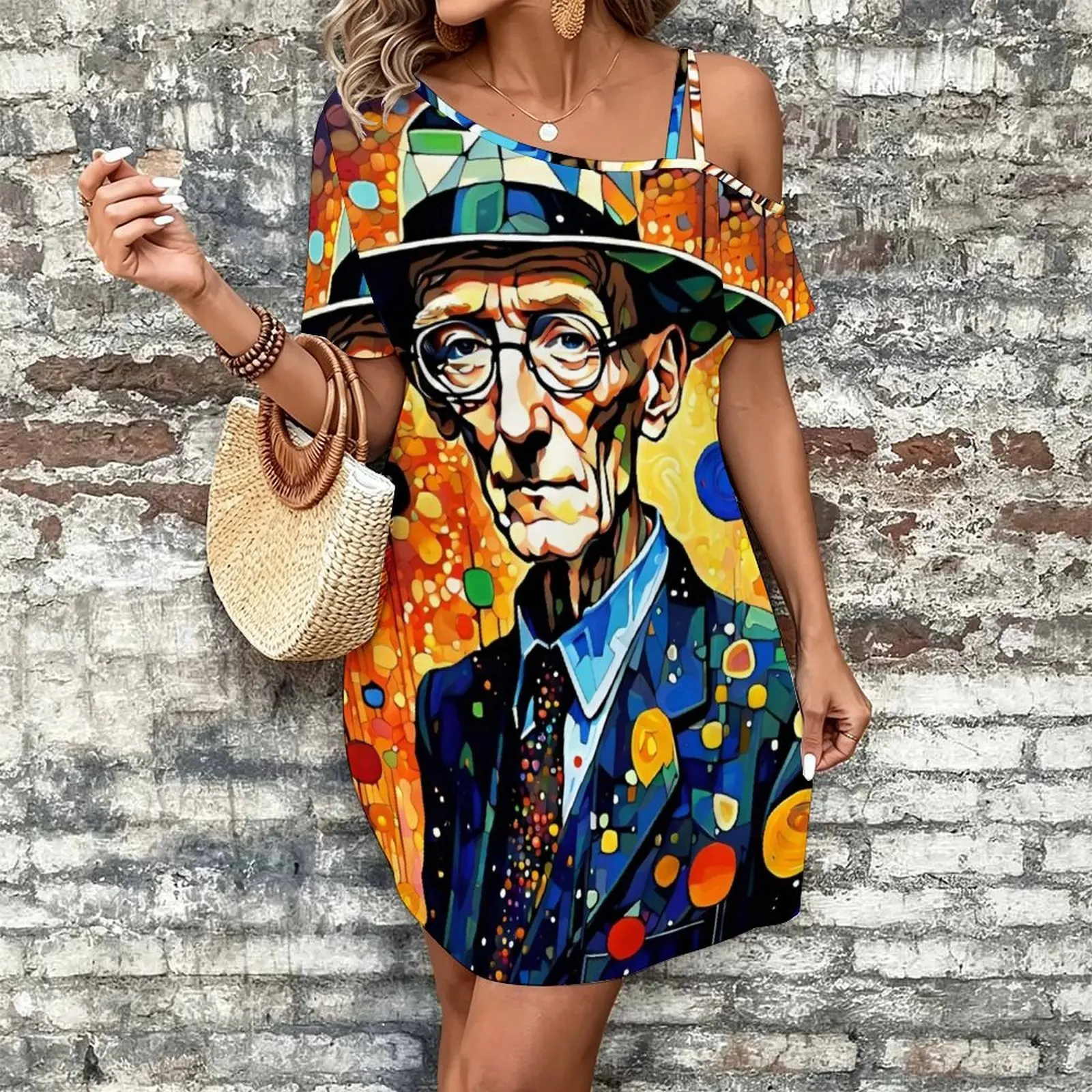 William S. Burroughs Women's Slanted Shoulder Single Strap Short-Sleeved Dress