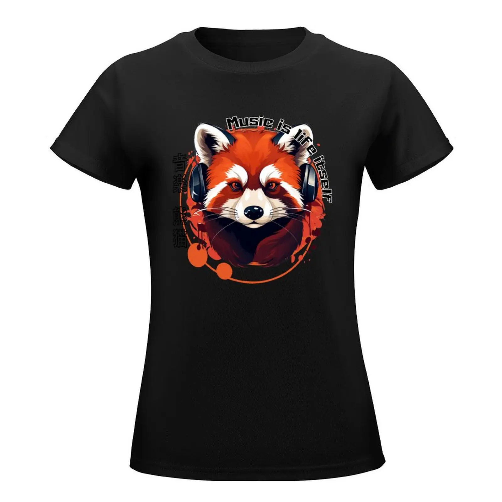 Music Is Life Itself Red Panda Music T-Shirt female summer top summer tops plus size tops t-shirt dress for Women long