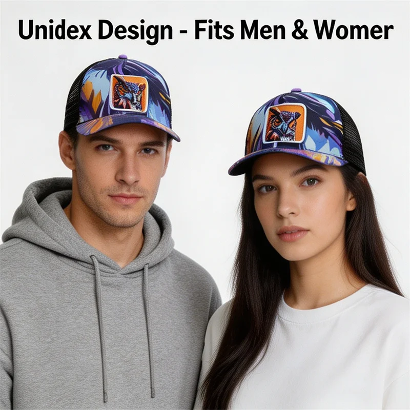 Unique Graffiti Owl Print Baseball Hat for Men Women Breathable Mesh Snapback Trucker Hat Unisex Outdoor Hiking Casual Dad Cap