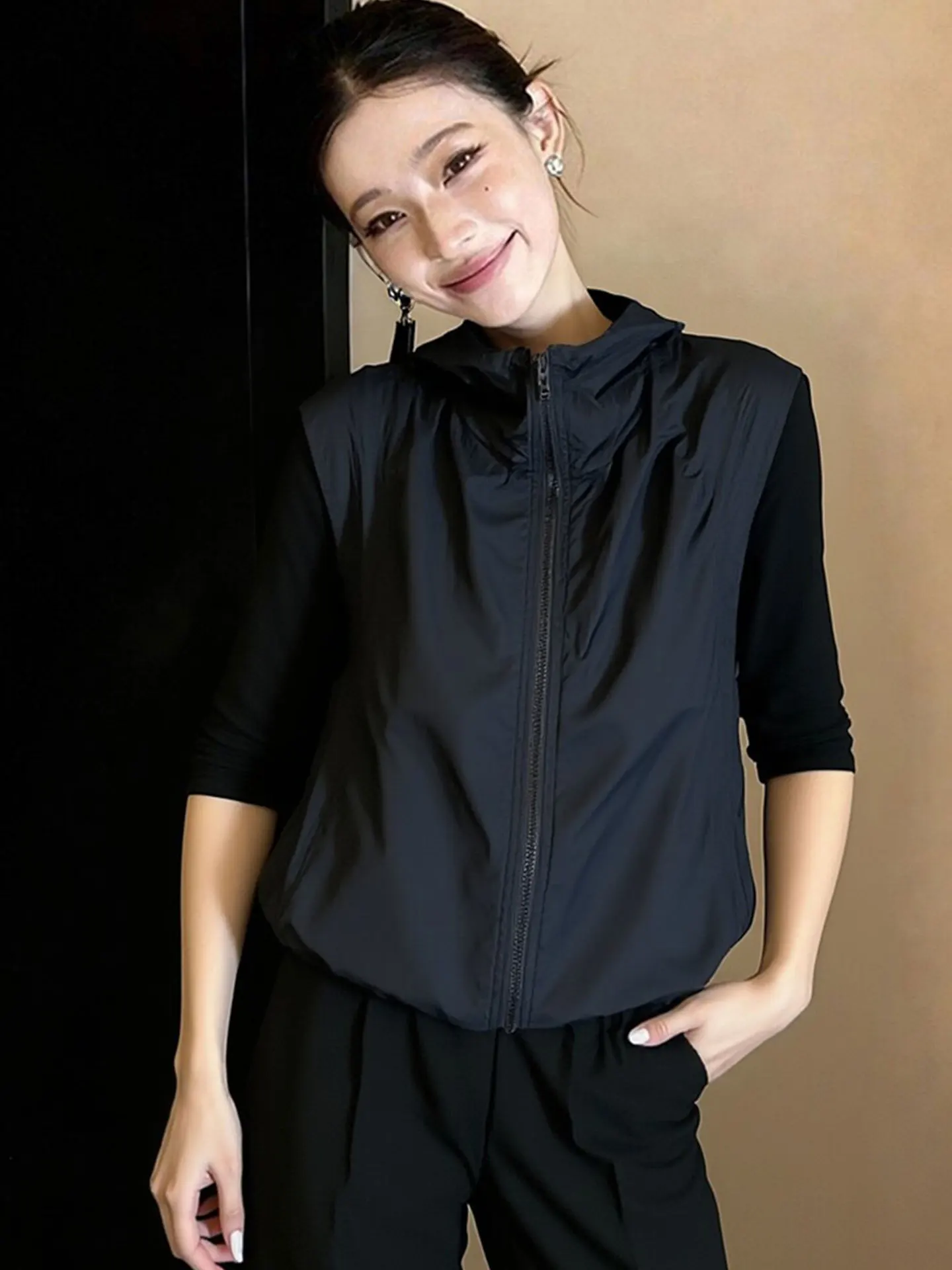 

High-End Korean Sle Zipper Vest Women's Pure Color Trendy Layering Faion Spring Cardigan Comfortable Regular Fit Top