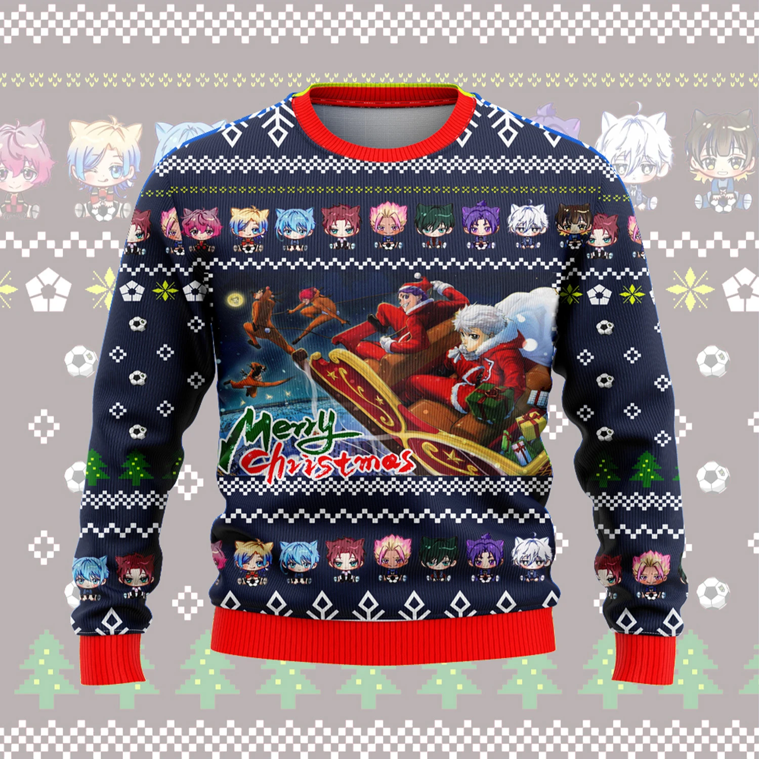 

2025 Christmas Blue Lock Graphic Sweatshirts Harajuku Isagi Kaiser Reo Nagi Ugly Christmas Sweater Xmas Gifts Long Sleeve Tops