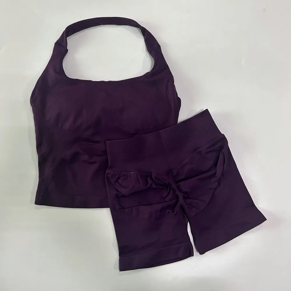 No Logo 2-delige sportset dames, rugloze tanktops, high waist scrunch naadloze shorts, gymset, sportkleding, workoutset, yoga