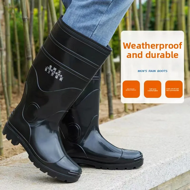

Thiened High-Tube Men's Rain Boots Anti-Slip Waterproof PVC Construction Site Outdoor Protection Work Se Boots oes