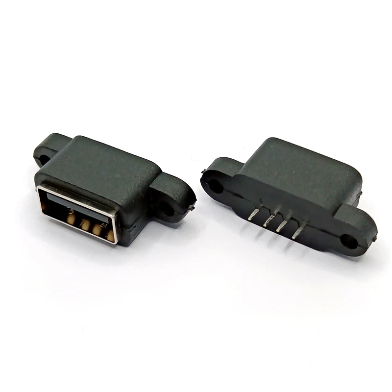 10pcs Black USB 2.0 Female Socket 4Pin connector with screw hole USB A Interface Port 180 degree Waterproof female socket