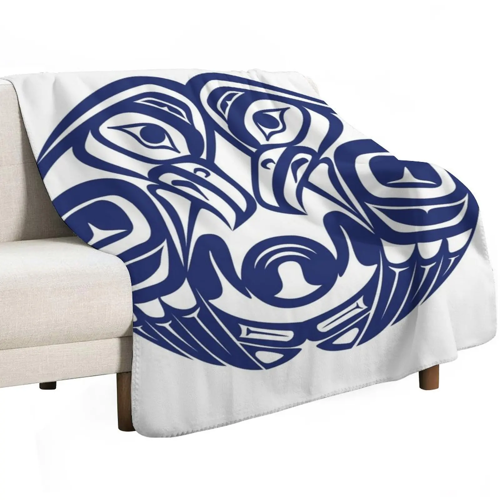 Double raven circle pacific northwest formline salish haida eagle moon Throw Blanket Travel Size Cozy Blanket for Plane Train