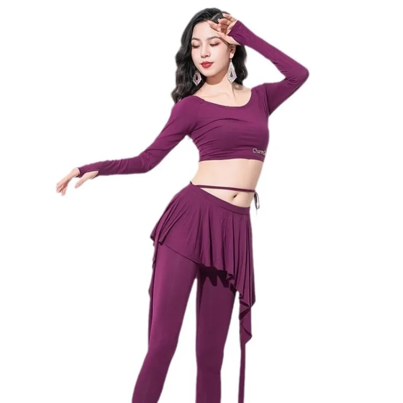 Dorosły taniec brzucha Praktyka nosić Kobiety Zielony Fioletowy Kombinezon lekcji Długi rękaw Crop Top Spodnie Zestaw Tancerz Ubrania 2025 Nowość