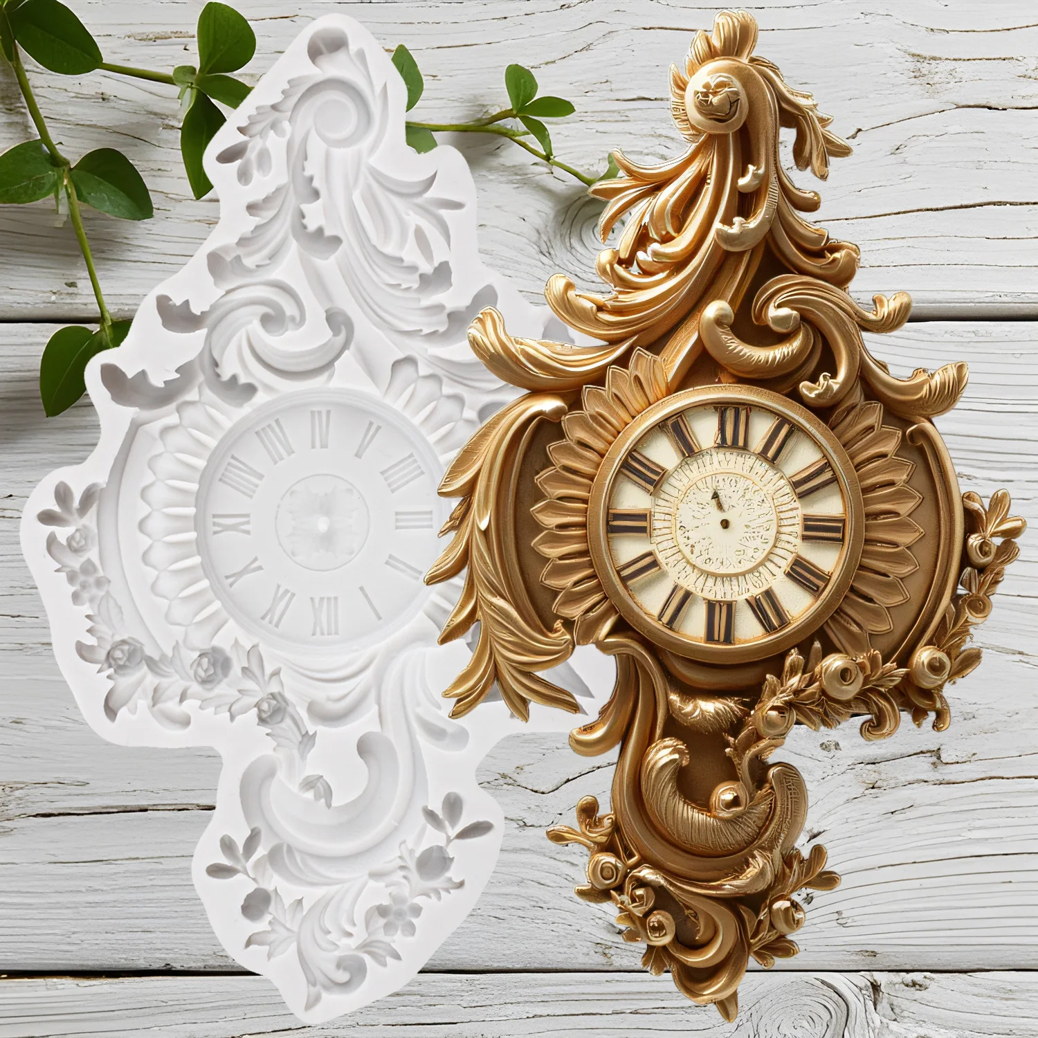 Baroque Style Silicone Molds Clock Fondant Cake Decorating Tools Cupcake Topper Chocolate Candy Resin Mold