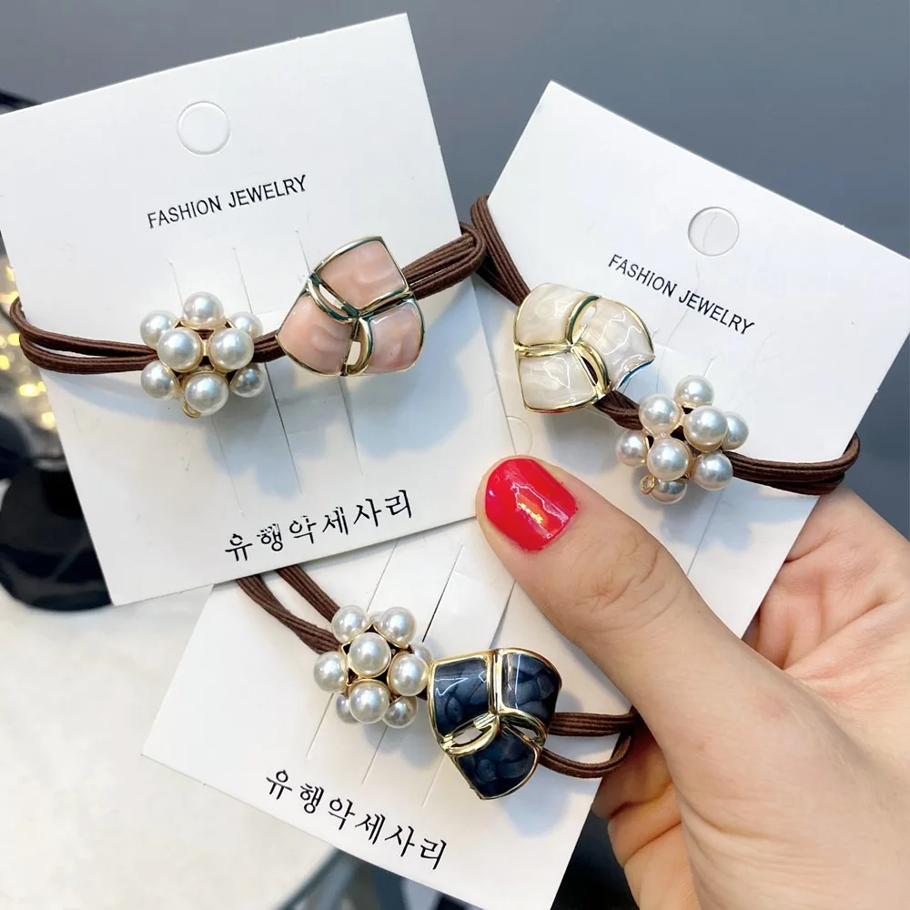 Ins Mineral Stone Pearl Headband High Elastic Minimalism Korean Hair Ring Tie Hair No Harm Japanese Hairband for Meatball Head