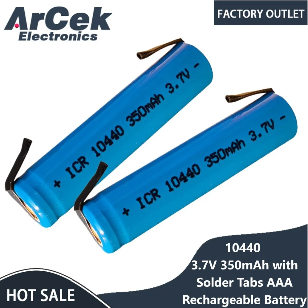 10440 3.7V 350mAh with Solder Tabs AAA Rechargeable Lithium Battery for Electric Toothbrush Shaver Flashlight Speaker Keyboard