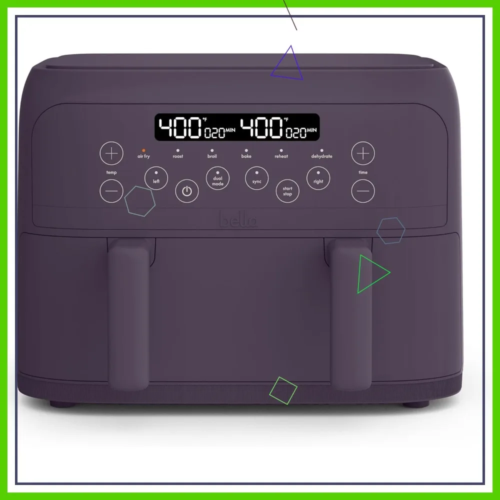 

4 Qt Dual Basket Air Fryer with Ceramic Nonstick Coating, Digital Touchscreen, 6 Presets, 1200W, 3lb Capacity, Plum