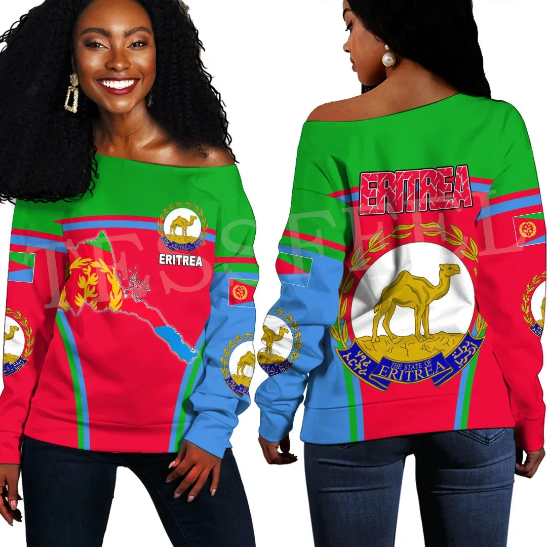 NewFashion Africa Country Eritrea Flag Retro Tribe Off Shoulder Sweatshirt Long Sleeves 3DPrint Harajuku Women Funny Casual AX3