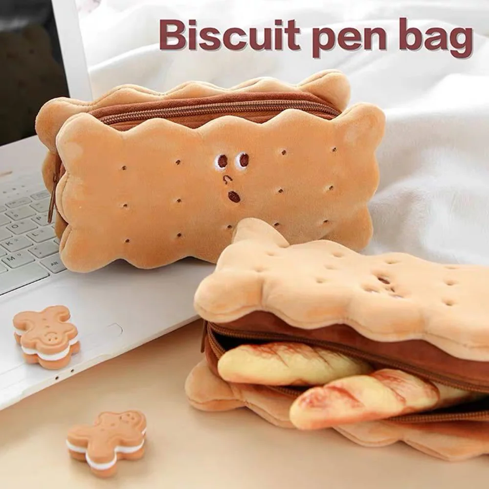 Biscuit Pencil Case Kawaii Pencil Bags Stationery Large Capacity Plush Korean Pen Case Cute  Pencil Case