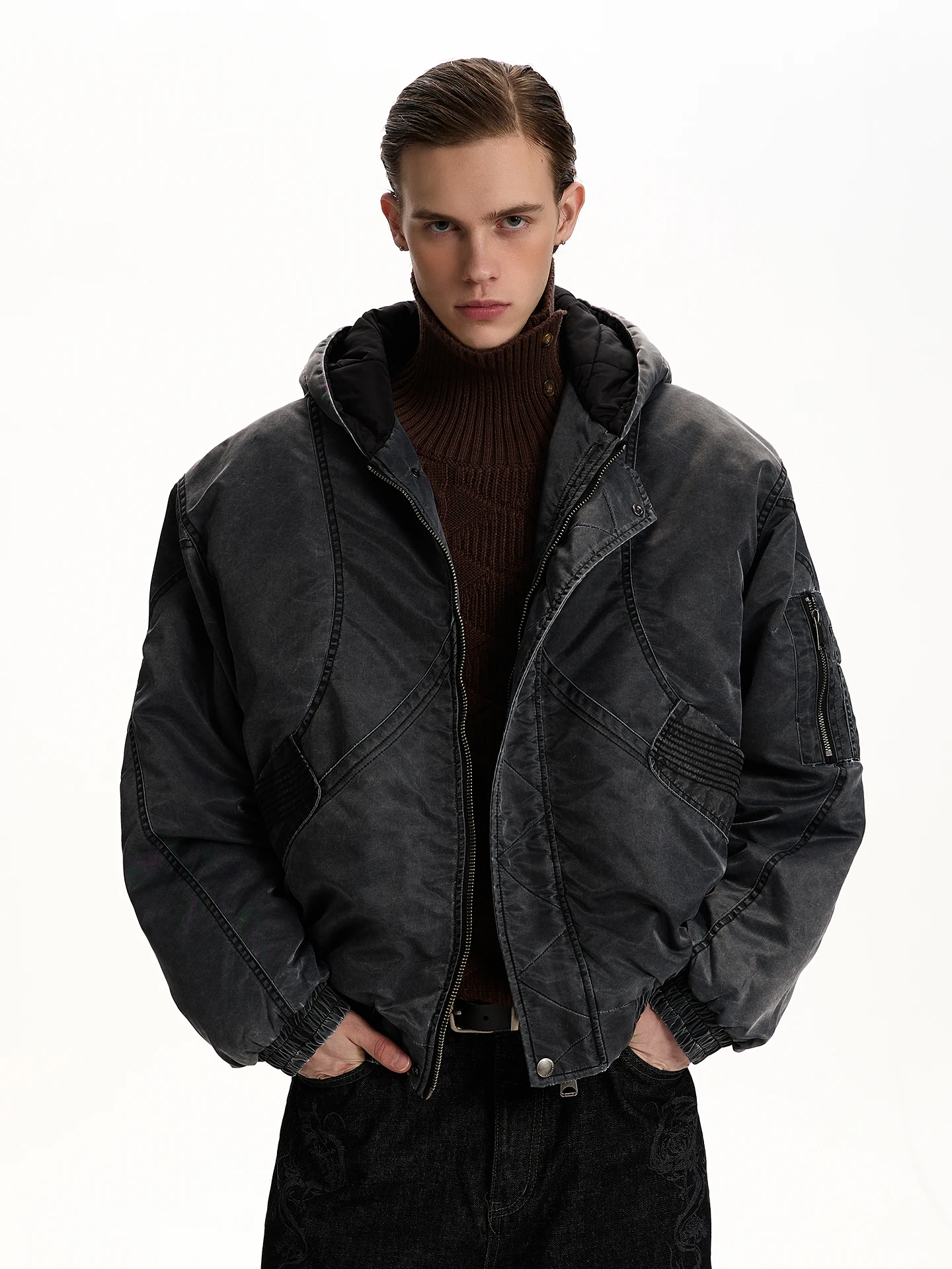 

American Retro Bomber Jaet Thiened Warmth Deconstructed Hooded Cotton Coat Youthful ular Outerwear Winter Outerwear