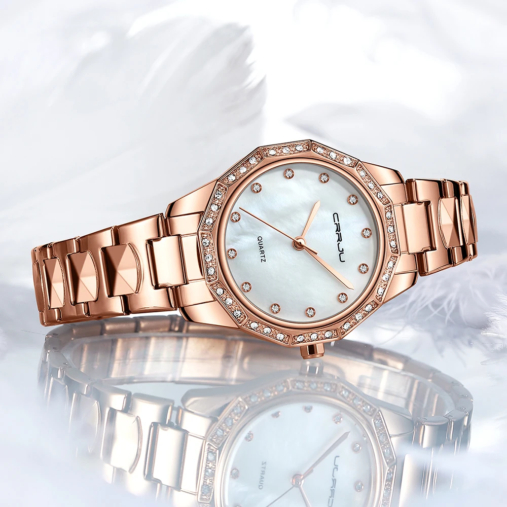 Women Bracelet Watch Rose Gold Fashion Luxury Stainless Steel Wrist Watch Rhinestone Ellipse Creative Ladies Dress Quartz Watch