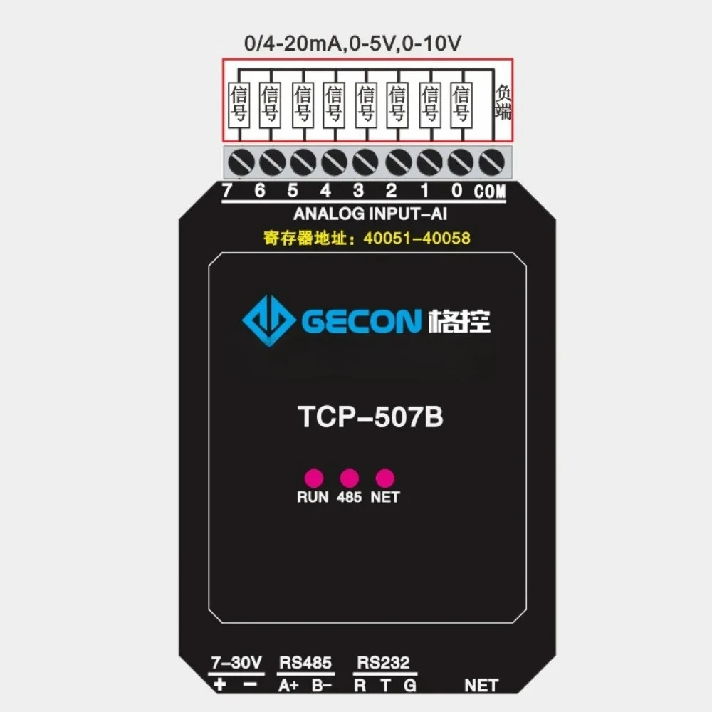 8-channel Analog Input RJ45 Ethernet Module with RS485 232 Interface MODBUS TCPIP Protocol