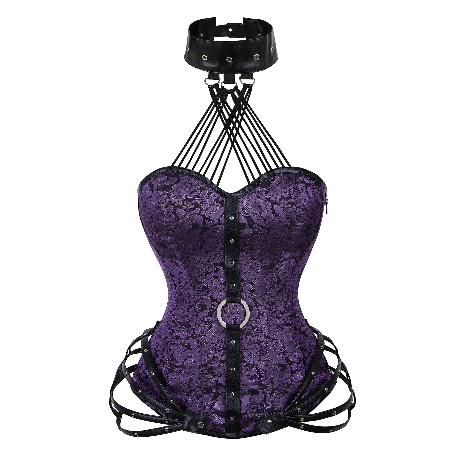 Retro Gothic Steampunk Corselet Vintage Women Sexy Bustier Waist Trainer Vest Strapless Halter Neck Side Zipper Cosplay Corset