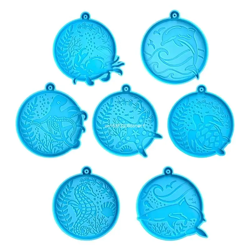 7Pcs Silicone Marine Animal Keychain Moulds With Hole Keyring Pendant DIY Craft Dropship