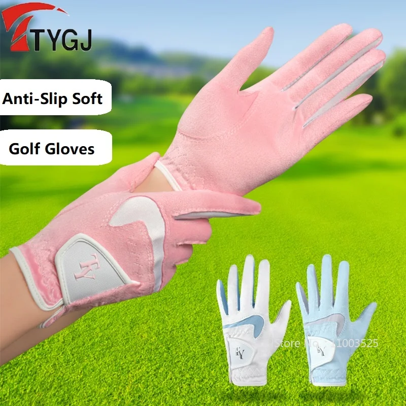 

TTYGJ 1 Pair Korean Women Golf Gloves Right Left Hand Anti-slip Golf Gloves Microfiber Fabric Anti-slip Mittens Golfer Aids