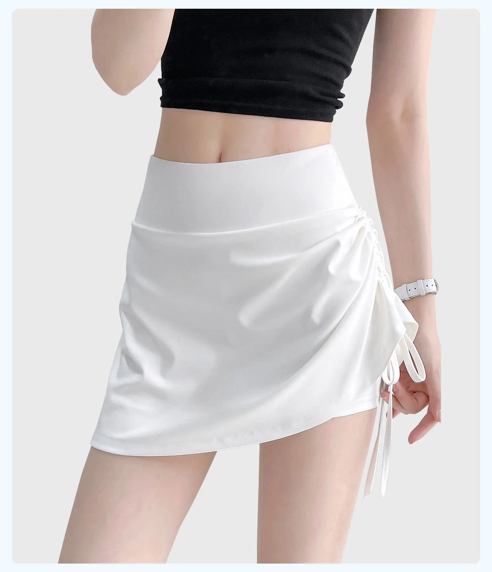 Sportlicher kurzer Rock, Anti-Exposure, hohe Taille, hüftformend, atmungsaktiv, schnelltrocknend, zweiteiliger Yoga-Fitness-Hosen-Imitat für den Sommer. – Detail 3