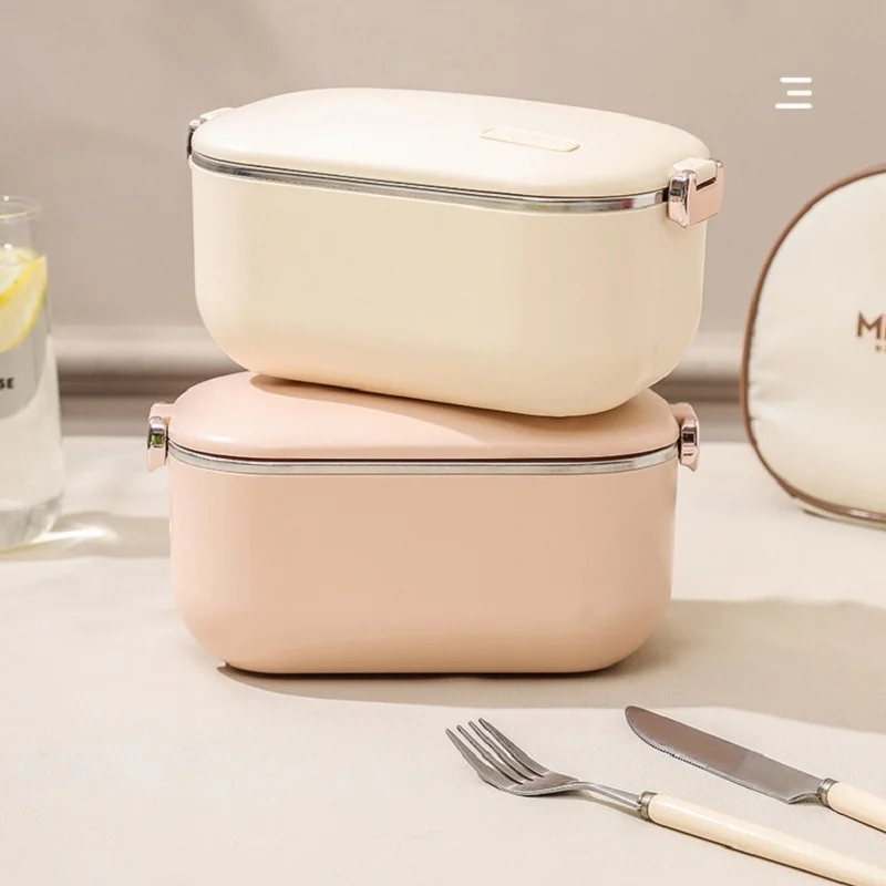 Electric Lunch Box Portable 304 Stainless Steel Waterless Heating Lunch Box Hot Rice Heater Plug-in Bento Box
