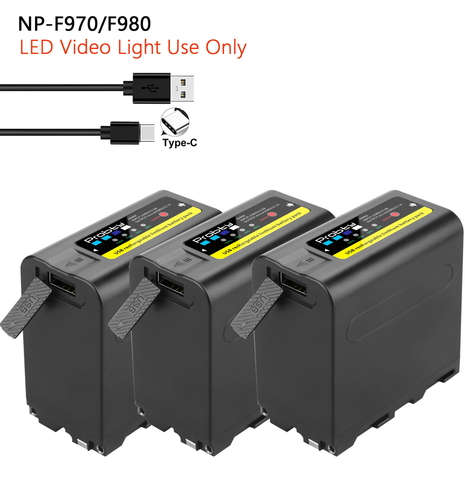Probty 10800mAh NP-F980 NP-F970 NPF960 NP F970 Batterij met USB Lading Uitgang Voor Sony PLM-100 CCD-TRV35 MVC-FD91 MC1500C