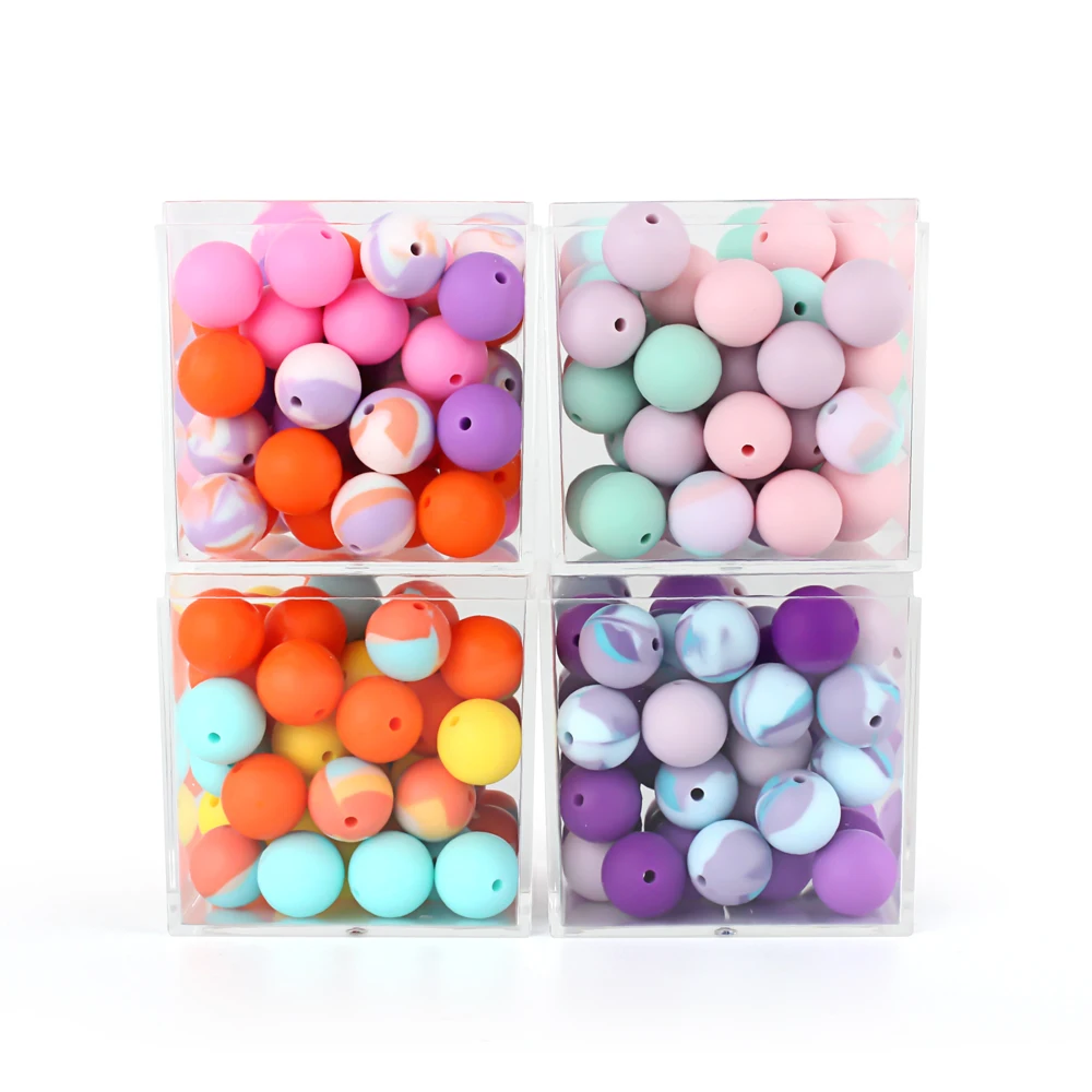 20pcs 12mm Round Baby Silicone Beads Teether Food Grade DIY Paicifer Chain Clip Chew Teething Toy Print Slicone Beads Ball Pearl