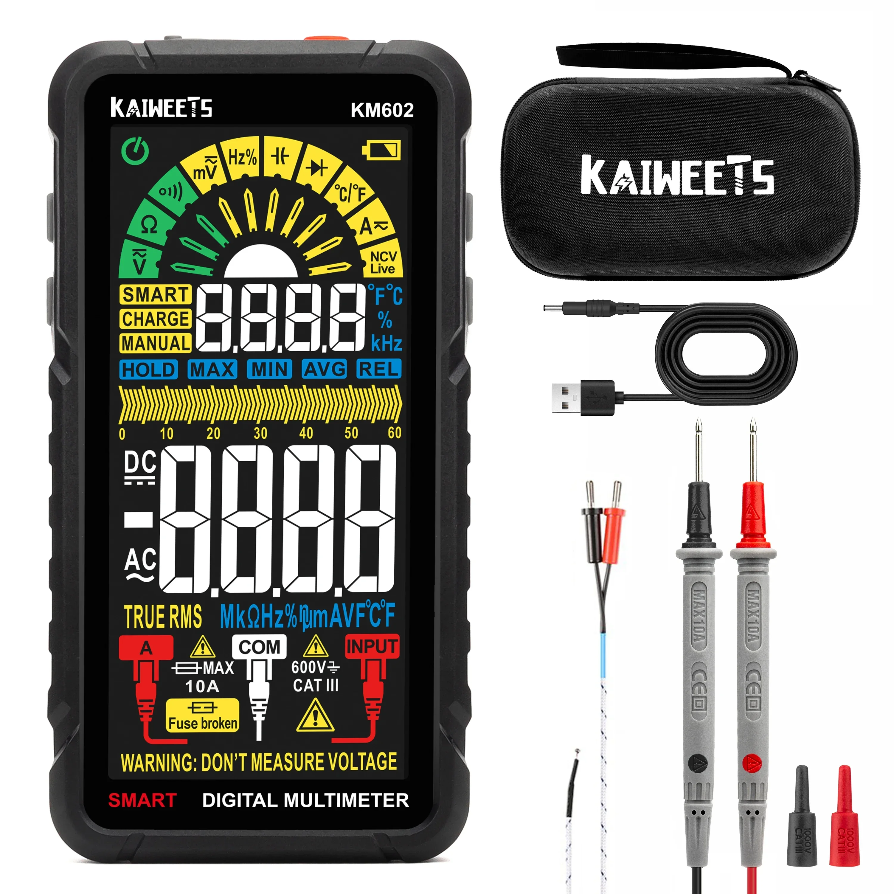 KAIWEETS KM602 Rechargeable 6000 Counts Auto Range Digital Professional Multimeter Easy To Read   Operate