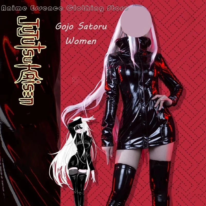 

Anime Jujutsu Kaisen Gojo Satoru Cosplay Costume Female Women Leather Jacket Sexy Leather Tights Uniform Party Carnical Outfit