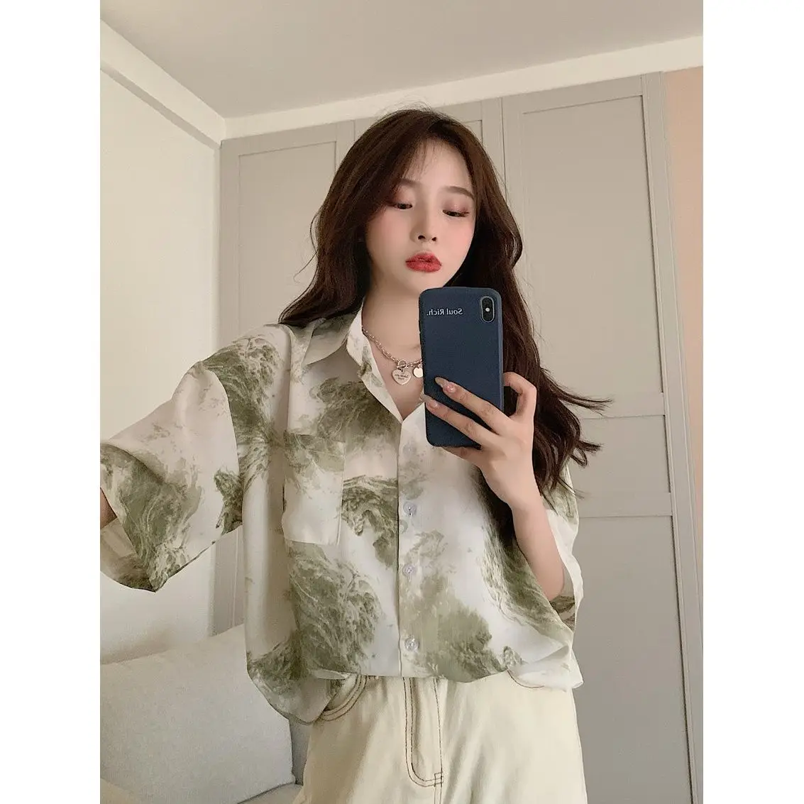 

Рубашки женские, хлопковые, саржевые, с зубчатым воротником, прямой вырез, галерея, прогулка, блузка современного искусства для городских женщин, минималистичная повседневная одежда