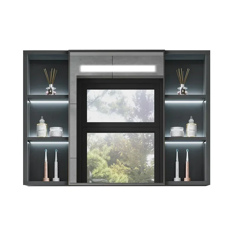 

Bathroom Cabinets Light 2 Doors Makeup Mirror Storage Wall Mounted Smart Bathroom Mirror Organizer Cabinet Bathroom Furniture