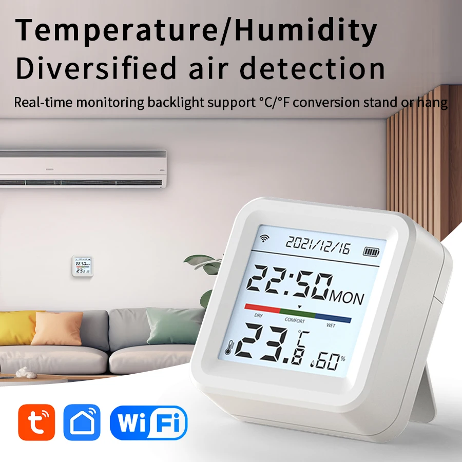 Tuya Wifi مع شاشة عرض صغيرة لدرجة الحرارة والرطوبة، التحكم في تطبيق الحياة الذكية، مراقبة في الوقت الحقيقي، مناسبة لغرفة النوم المنزلية #1