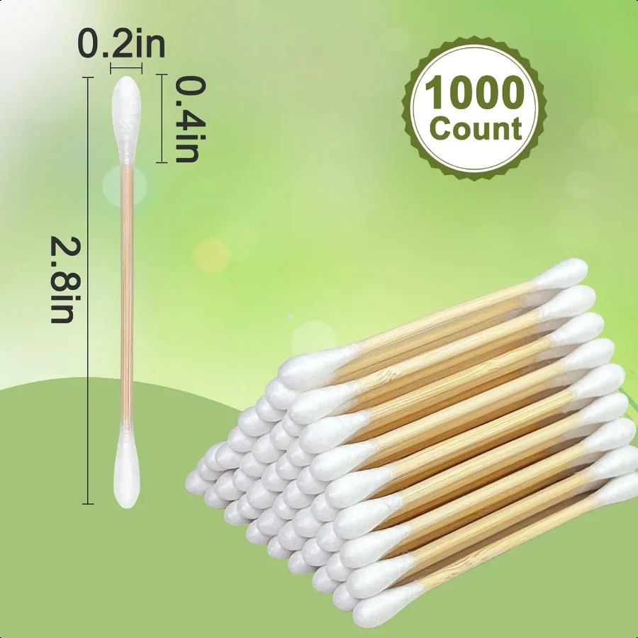 ไม้พันหูตวงกิ๊บไม้ไผ่ 1000 ชิ้น แกนไม้ไผ่แข็งแรง ปลายฝ้ายนุ่ม สำหรับแต่งหน้า ดูแลผิวพรรณ และการดูแลส่วนบุคคล รักษ์โลก