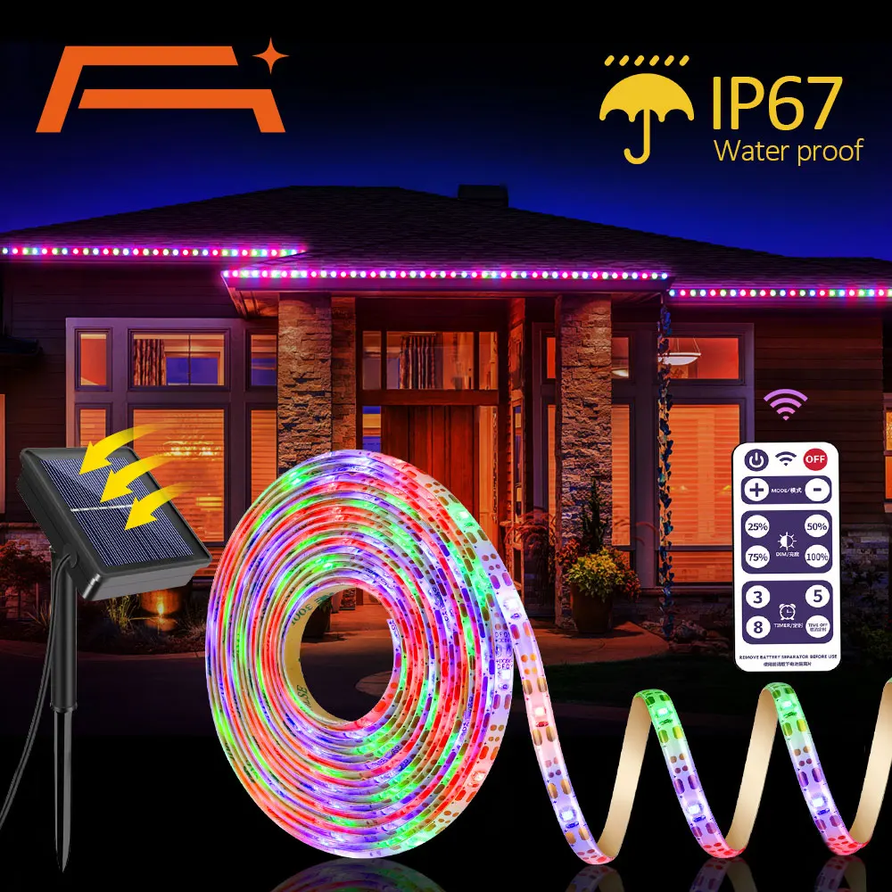 Outdoor Solar LED Strip Lights,Upgrade 8 Modes 480 LED,Solar Powered Flexible Waterproof String Lights Warm White- Garden/Patio