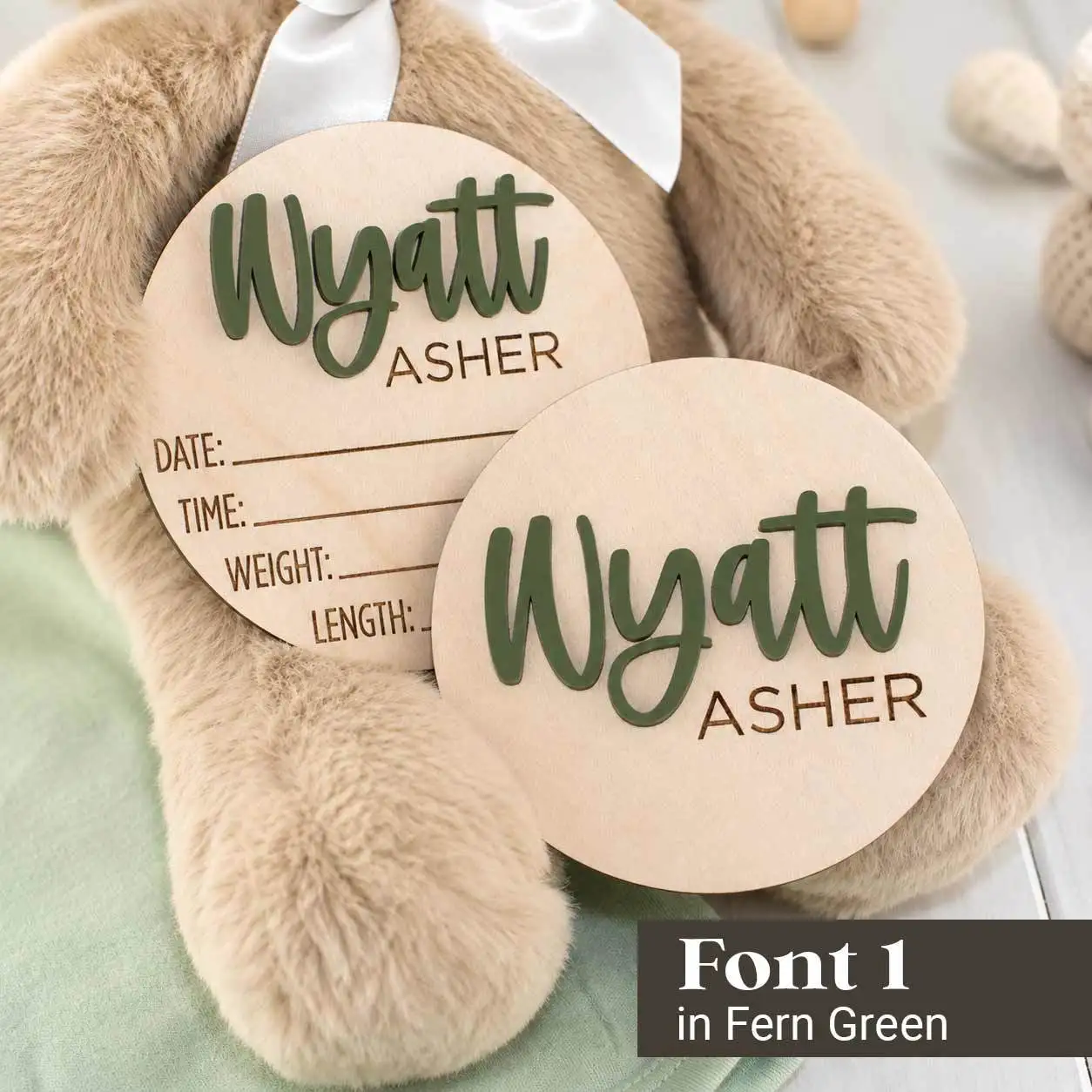 Personalized Baby Birth Announcement Sign 4-6 Inch Wood Disc 3D Acrylic Name Date Weight Length Hospital Photo Prop Gift