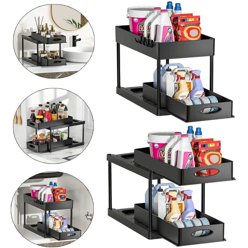 

Under Sink Organizers And Storage Sliding Drawers Shelves Black Cabinet Basket Rack Bathroom Kitchen Storage Organizer Supplies