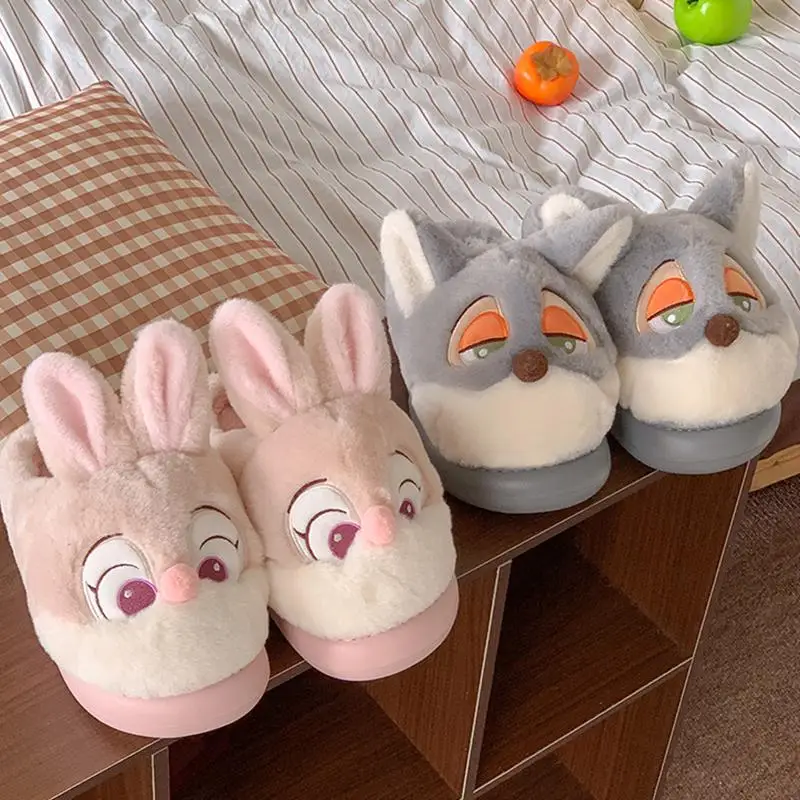 Liebliche Cartoon-Kaninchen-Fuchs-Winterhausschuhe für Damen, 2026, flauschige Pelz-Hausschuhe, bequeme Hausschuhe für zu Hause, niedliche Baumwollschuhe für Paare – Detail 3