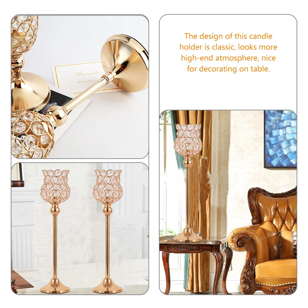 

Crystal Candlestick Holders For Pillar Candles Table Centerpiece Wedding Christmas Party Gold Dining Room Decor