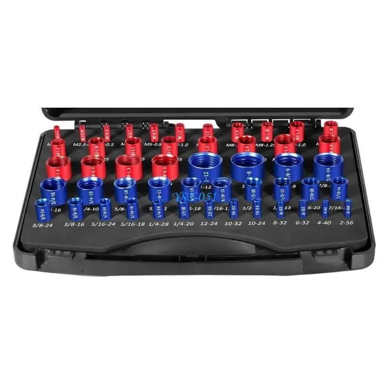 E15A 55 Piece Nut Bolt Thread Checker Set Standard Metric Gauges Aluminum with Storage Case for Professional DIY Enthusiasts