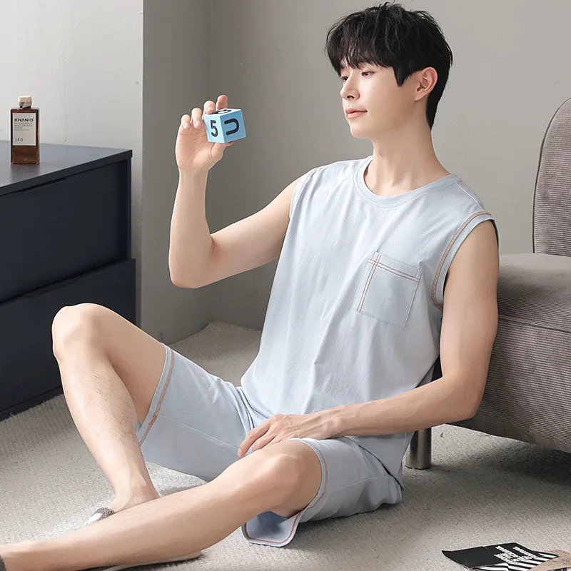 L-4XL Modal Soft Homewear for Men 2024 Summer Sleeveless Nightwear Shorts Pajamas Set Young Boy Korean Fashion Sleepwear