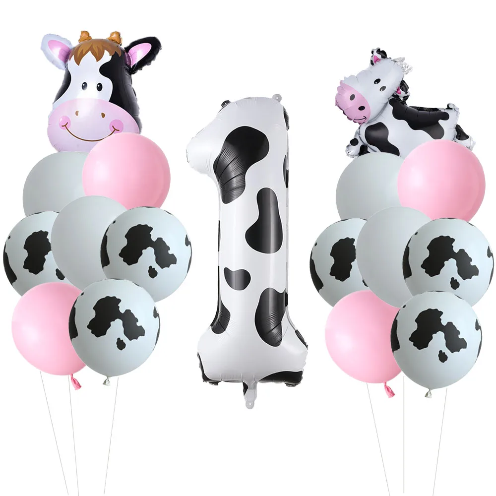 

17pcs Cow Balloon Set 40inch Cow Printed Number Ballons Kids 1 2 3 4 Birthday Party Decorations Animal Farm Theme Party Supplies