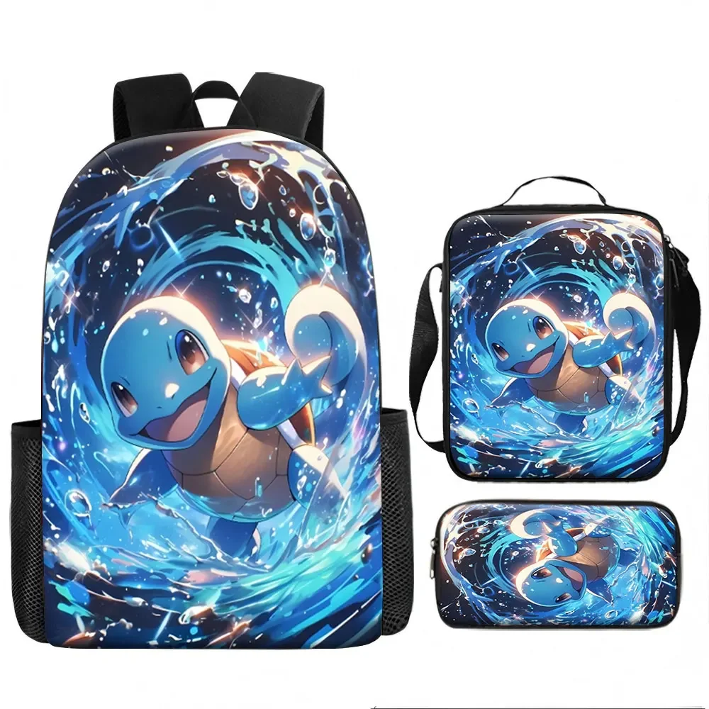 Kids Bag,Pokémon,Squirtle 3D Art 3pcs Backpack Set Watercolor Print Boys Girls School Travel